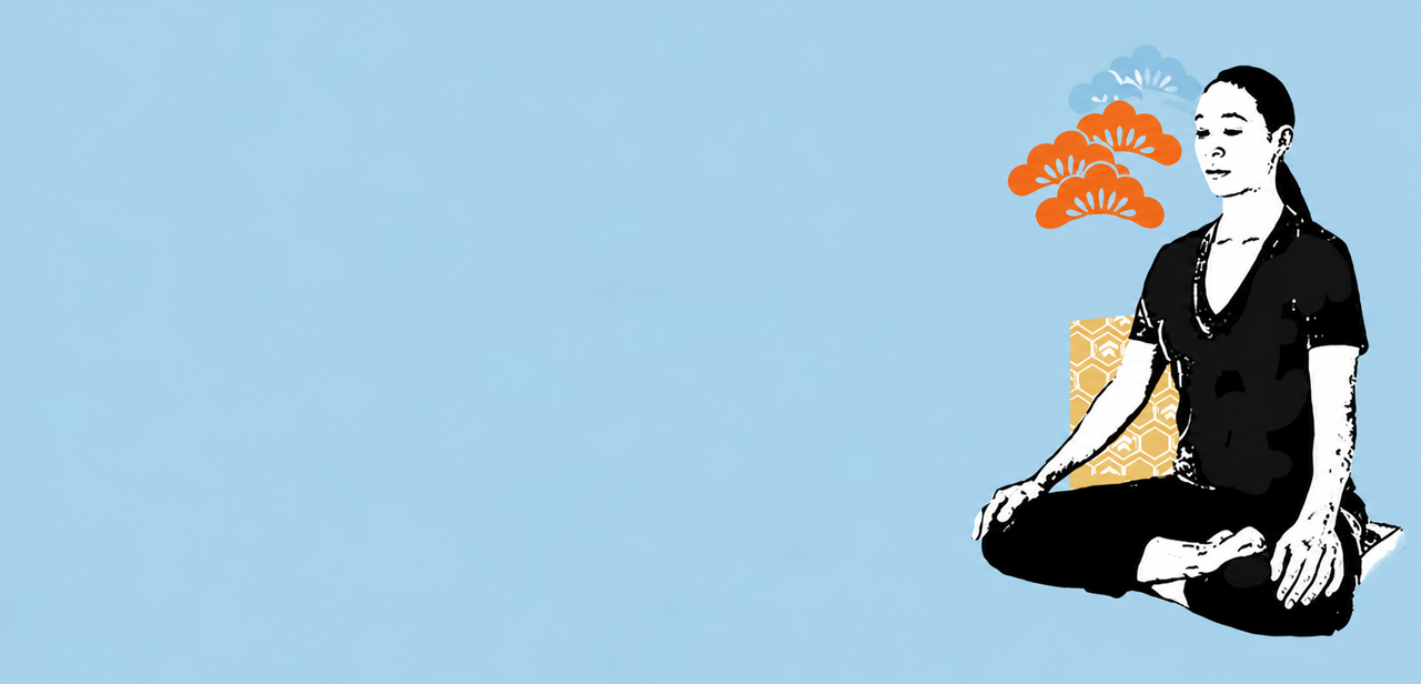 Illustration einer meditierenden Frau vor hellblauem Hintergrund